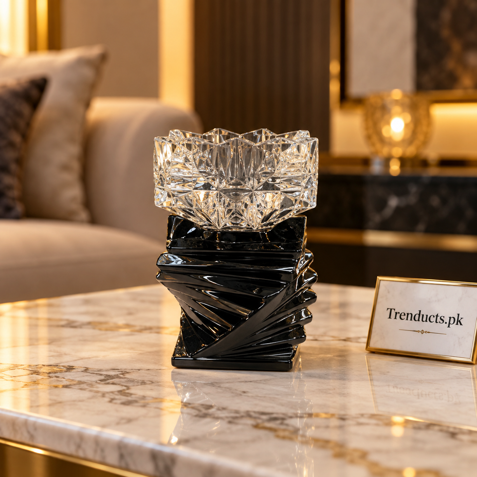 Crystal Bowl Candle Stand – Black Geometric Base