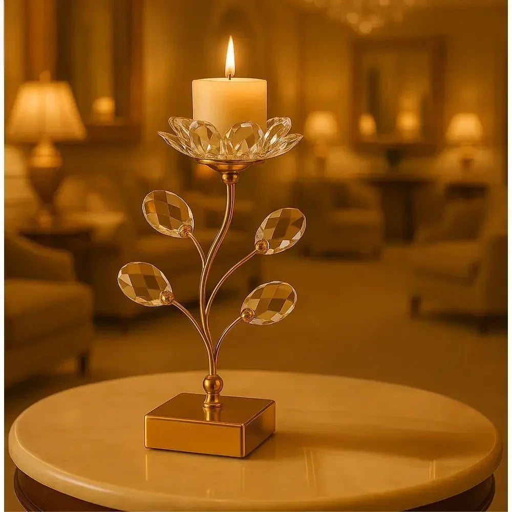 Crystal Flower Candle Stand with Elegant Design - Clarify.pk