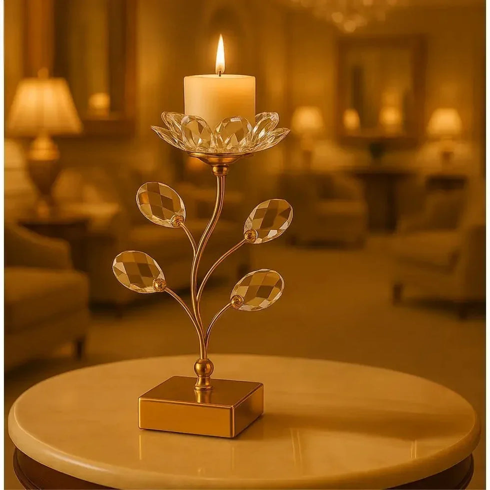Crystal Flower Candle Stand with Elegant Design - Clarify.pk