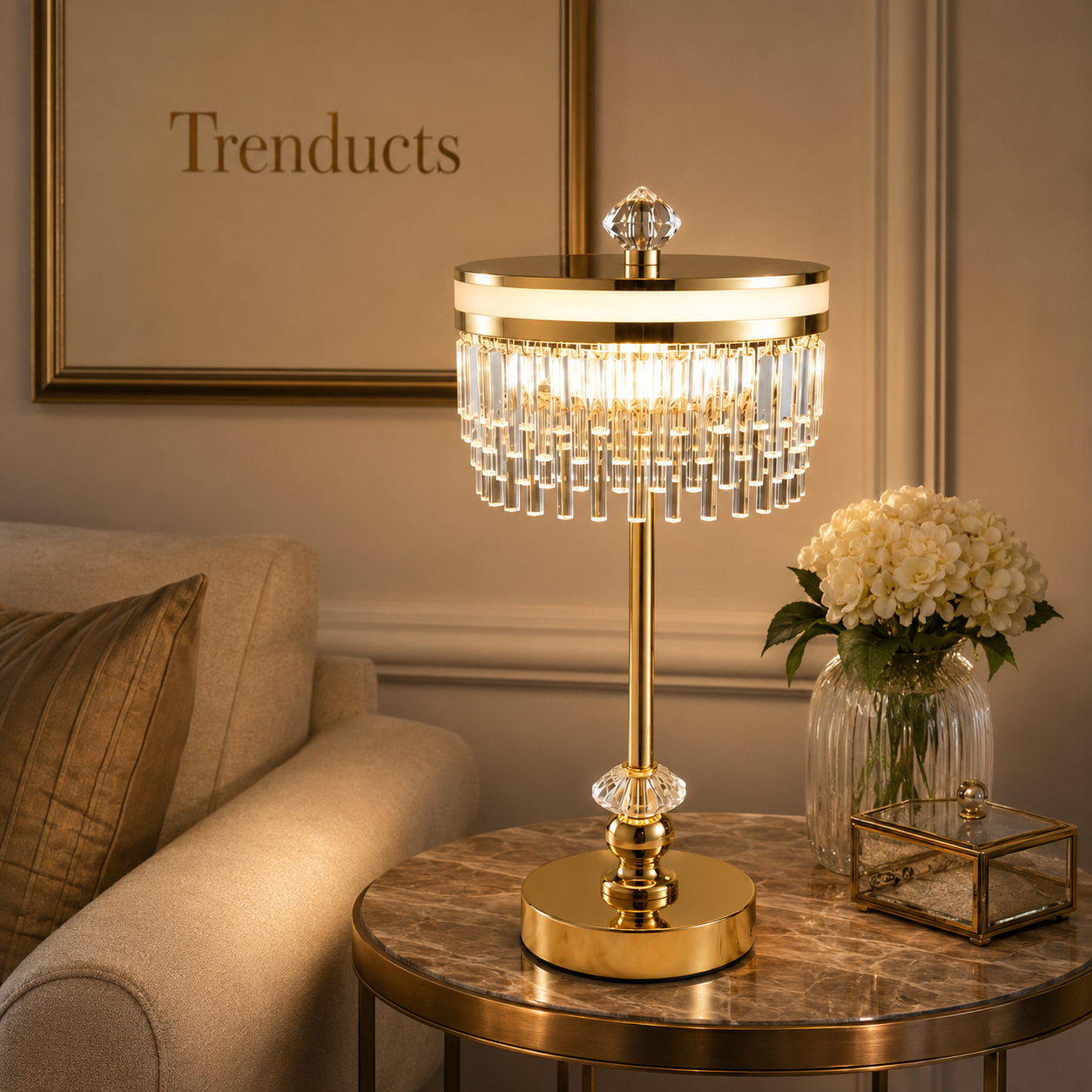 Crystal Fringe Gold-Tone Table Lamp