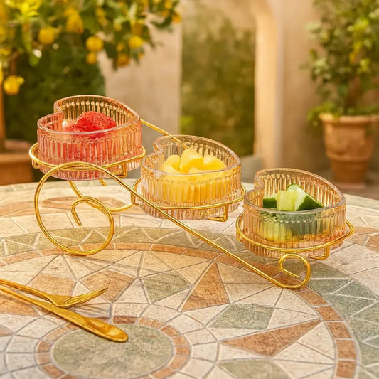Crystal Heart Snack Bowl Set with Gold Stand - Clarify.pk