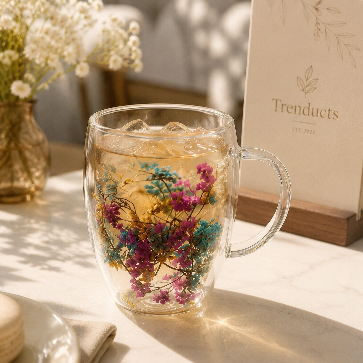 Double-Wall Curved Floral Glass Cup