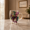 Double-Wall Curved Floral Glass Cup
