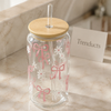 Cute Bow & Daisy Glass Sipper with Bamboo Lid