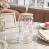 Cute Bow & Daisy Glass Sipper with Bamboo Lid