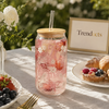 Cute Bow & Daisy Glass Sipper with Bamboo Lid