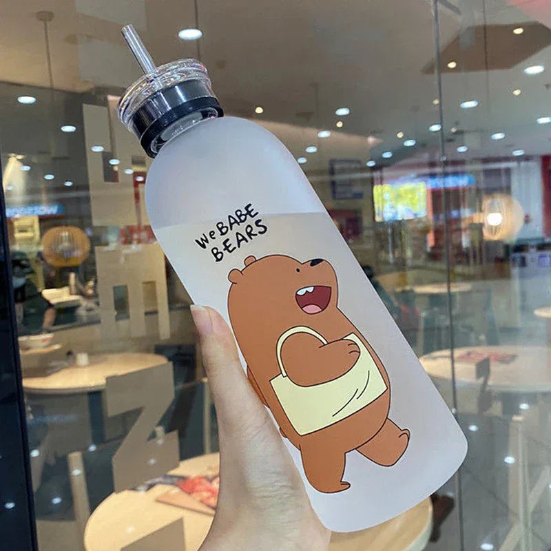 1000ml Cute Cartoon Drinkware Frosted Bear Bottles - Clarify.pk