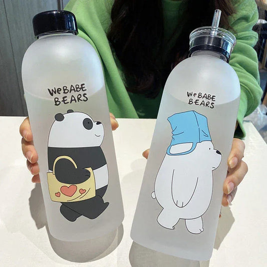 1000ml Cute Cartoon Drinkware Frosted Bear Bottles - Clarify.pk