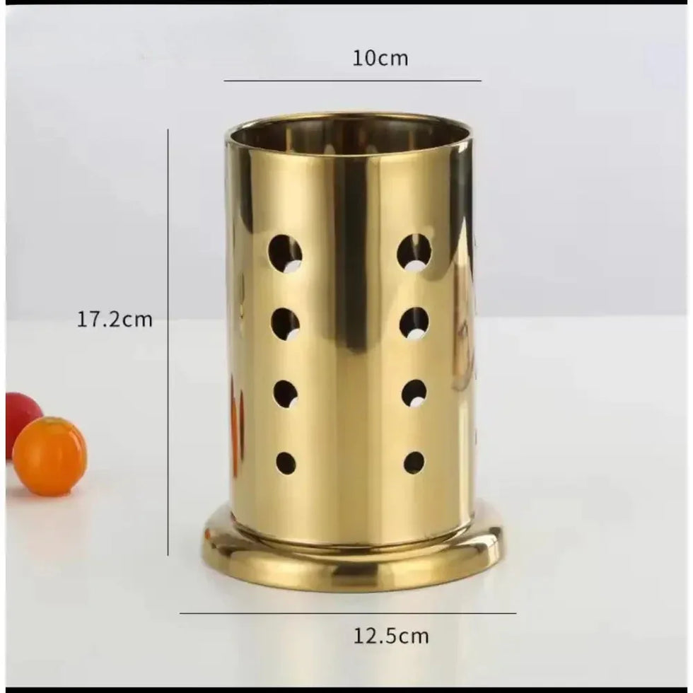 Gold Metal Cutlery Holder for Countertop - Clarify.pk