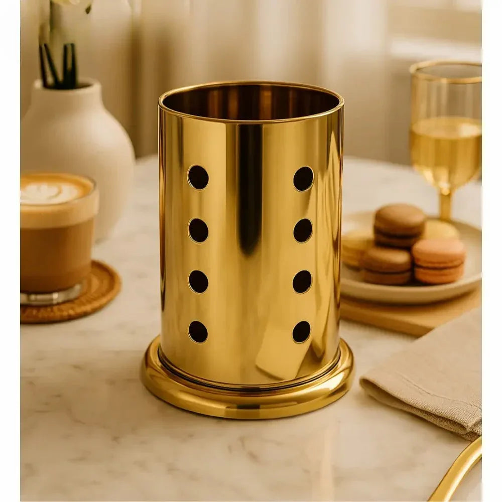 Gold Metal Cutlery Holder for Countertop - Clarify.pk