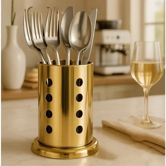 Gold Metal Cutlery Holder for Countertop - Clarify.pk