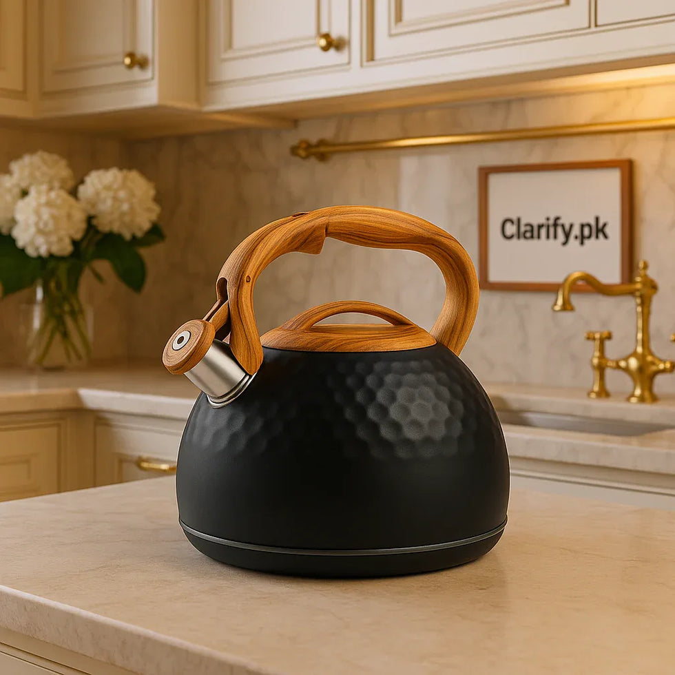 HausRoland Luxury Black Whistling Kettle – Wooden Handle - Clarify.pk