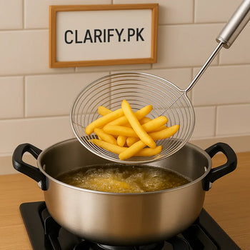 Stainless Steel Deep Fryer Colander – Oil Strainer & Kitchen Skimmer (Large) - Clarify.pk