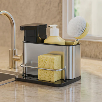 3-in-1 Stainless Steel Kitchen Soap Dispenser with Sponge Holder & Sink Organizer - Clarify.pk