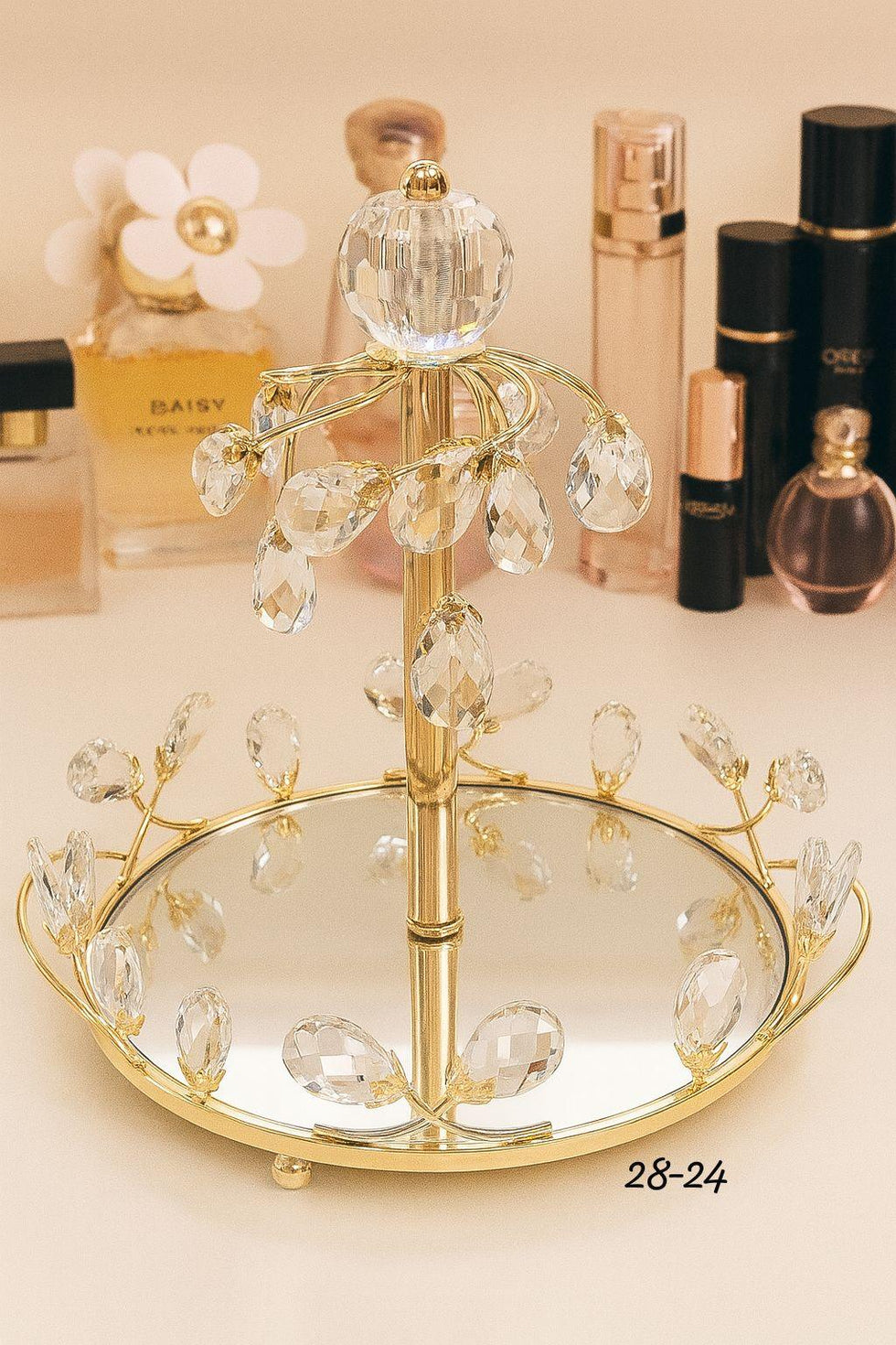 Crystal Golden Perfume & Makeup Accessories Tray - Clarify.pk