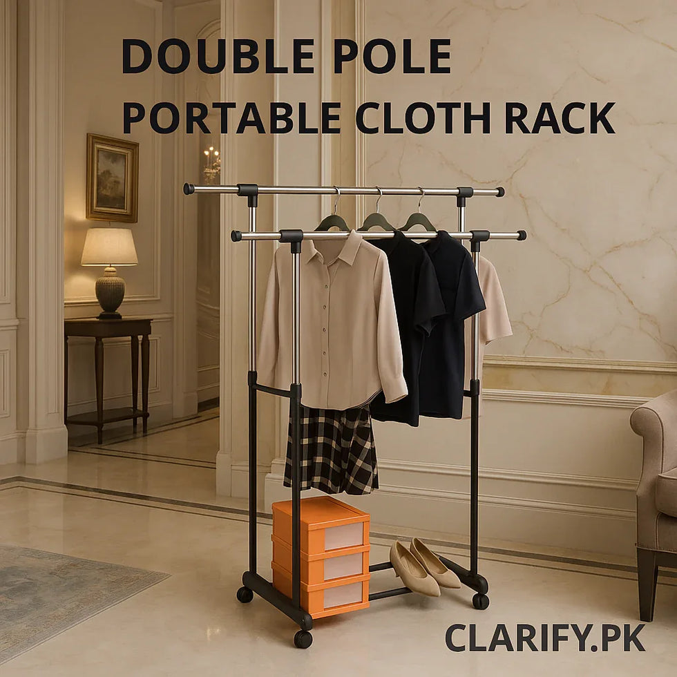 Premium Double Pole Portable Cloth Rack - Clarify.pk