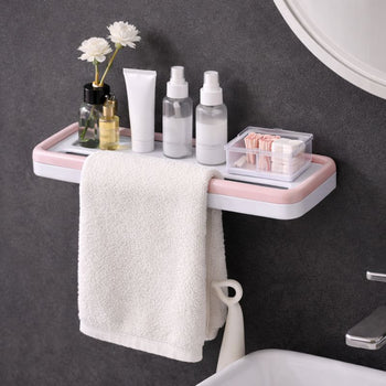 Wall Mounted Towel Rack with Storage Shelf & Bar - Trenducts.pk