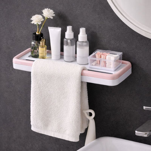 Wall Mounted Towel Rack with Storage Shelf & Bar - Trenducts.pk