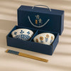 Japanese Ceramic Bowl Set of 2 with Chopsticks – Indigo Floral Print - Clarify.pk