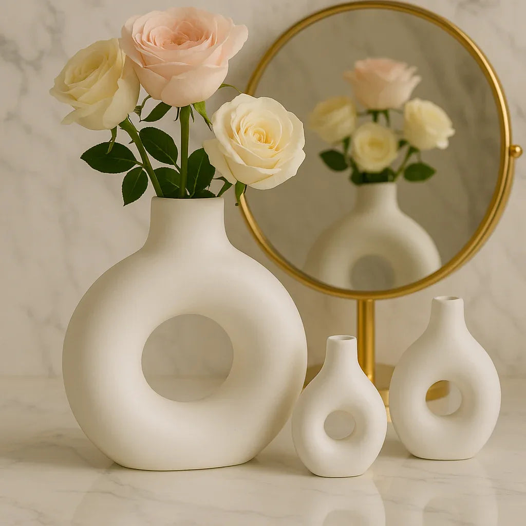 Donut Flower Vase Set – 3 Pcs Modern Hollow Vases - Clarify.pk