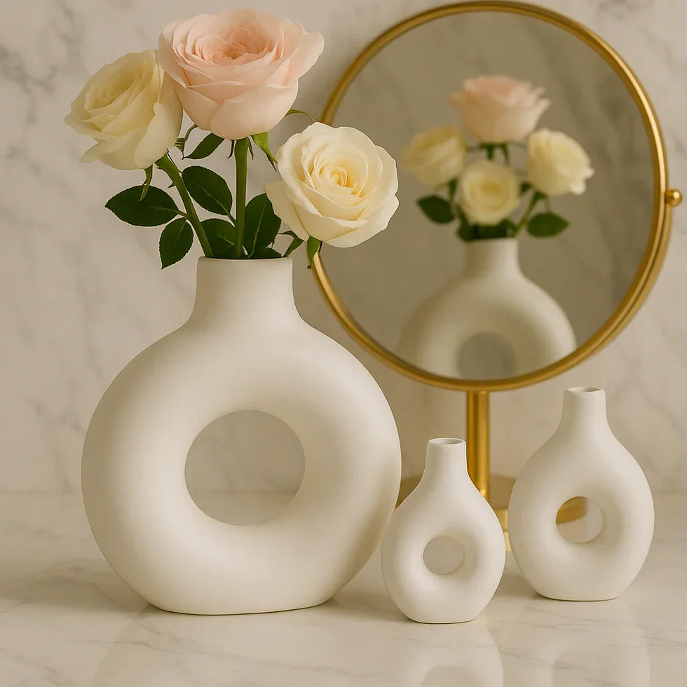 Donut Flower Vase Set – 3 Pcs Modern Hollow Vases