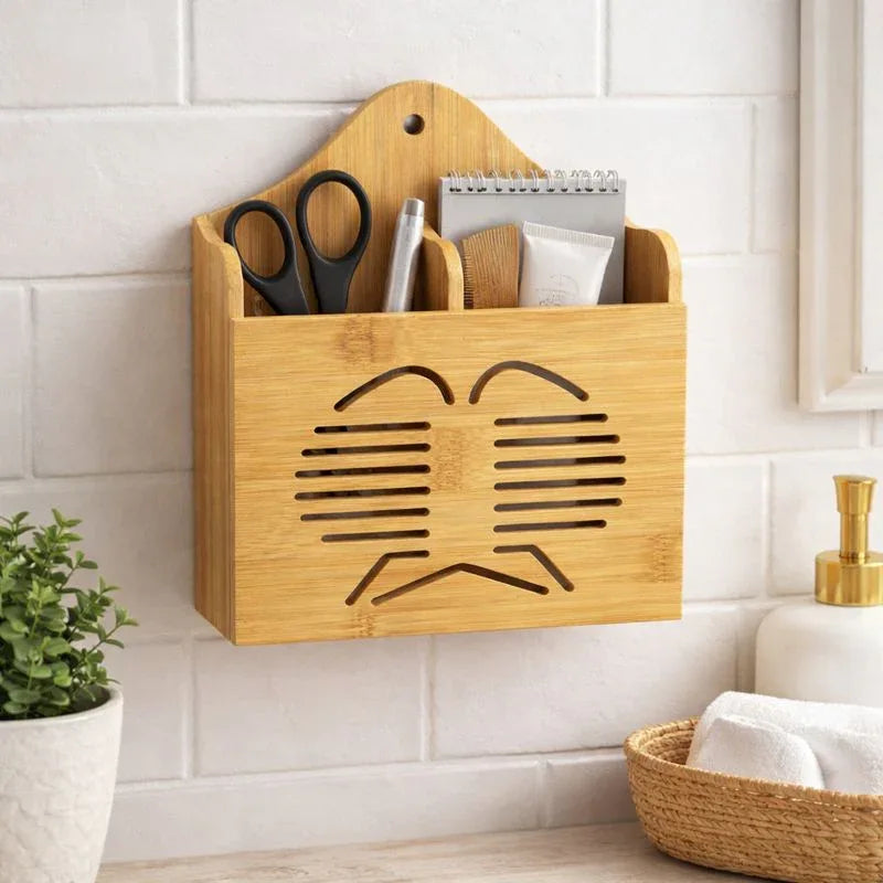 Bamboo Wall-Mounted Multifunctional Holder Organizer - Clarify.pk