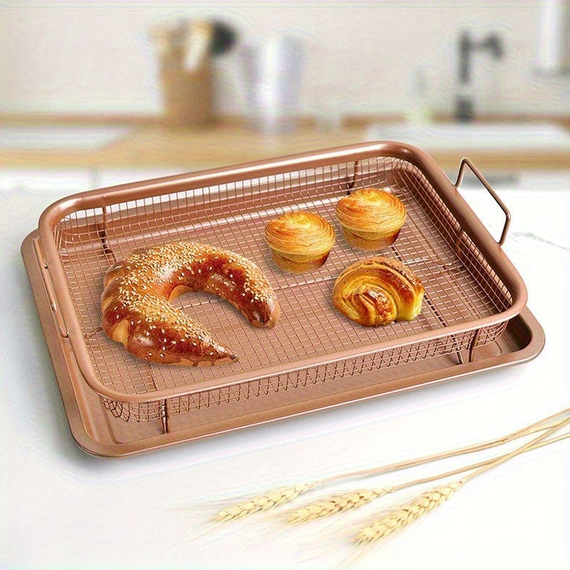 Stainless Steel Fry Basket Rack & Mesh Grilling Pan