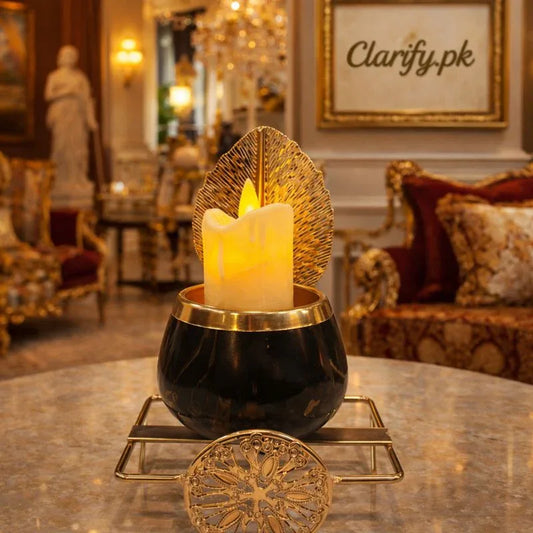 Royal Black & Gold Decorative Candle Holder - Clarify.pk