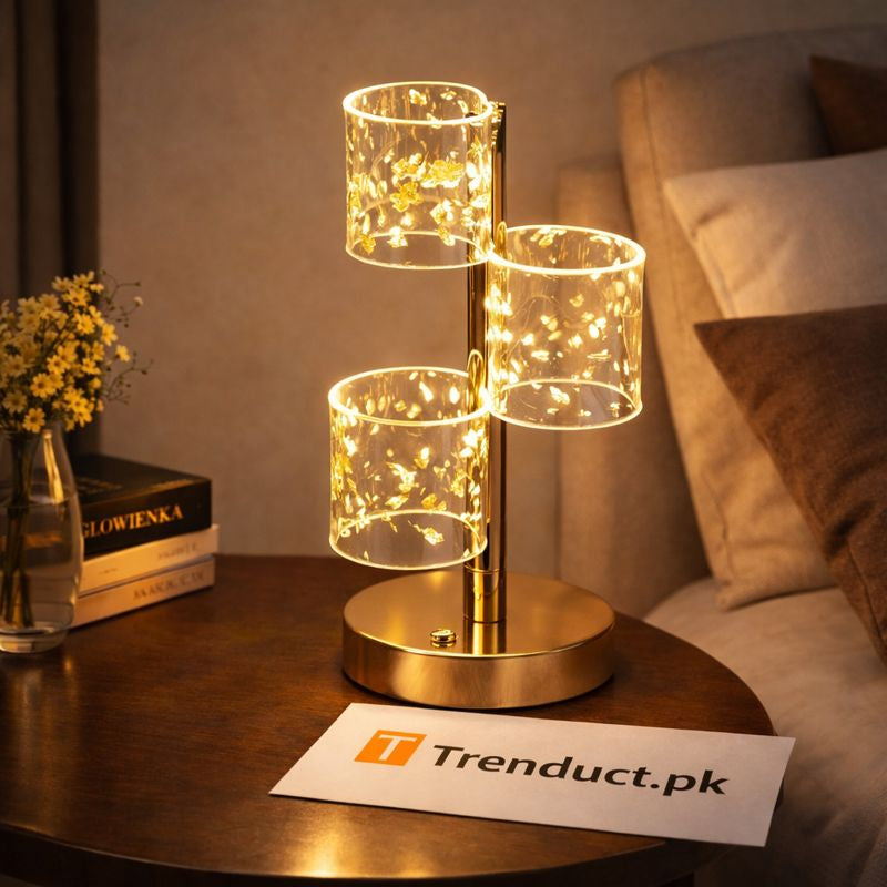 Geometric Frost Tri-Cylinder Luxury Table Lamp