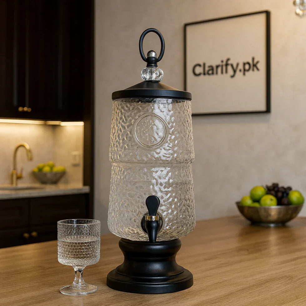 3L Patterned Glass Beverage Dispenser with 6 Cups - Clarify.pk