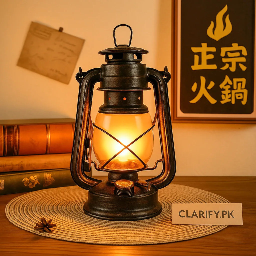 Vintage Kerosene Lamp – European Windbreak Metal & Glass Portable Light - Clarify.pk