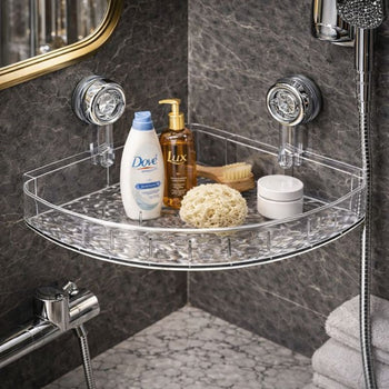 Acrylic Corner Suction Shelf – Drill-Free Bathroom Rack AB