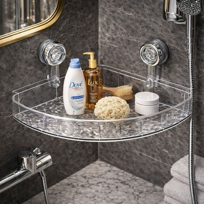 Acrylic Corner Suction Shelf – Drill-Free Bathroom Rack AB