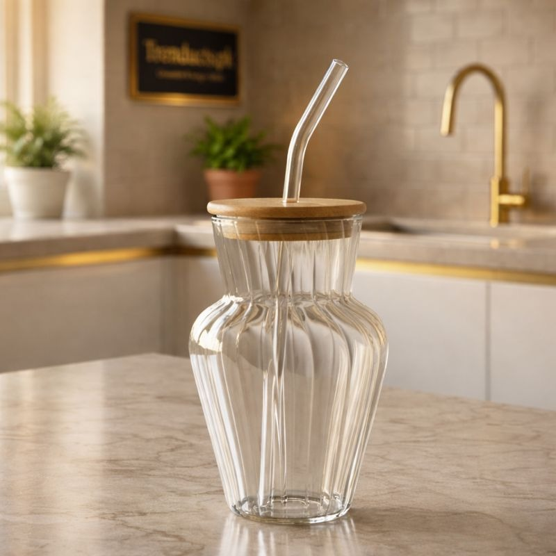 Ripple Glass Sipper - Aesthetic Wavy Glass Tumbler (450ml)