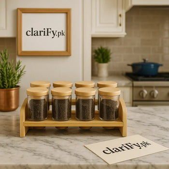 Luxury 8 Glass Jar Set with Stand – Kitchen Organizer - Clarify.pk