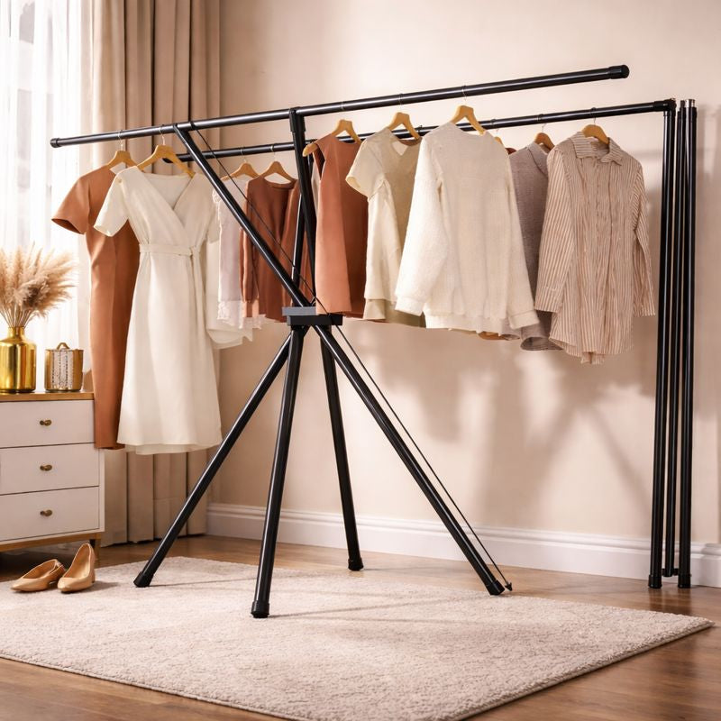 Heavy Duty Iron Cloth Rack – Foldable X-Type Garment Stand IT