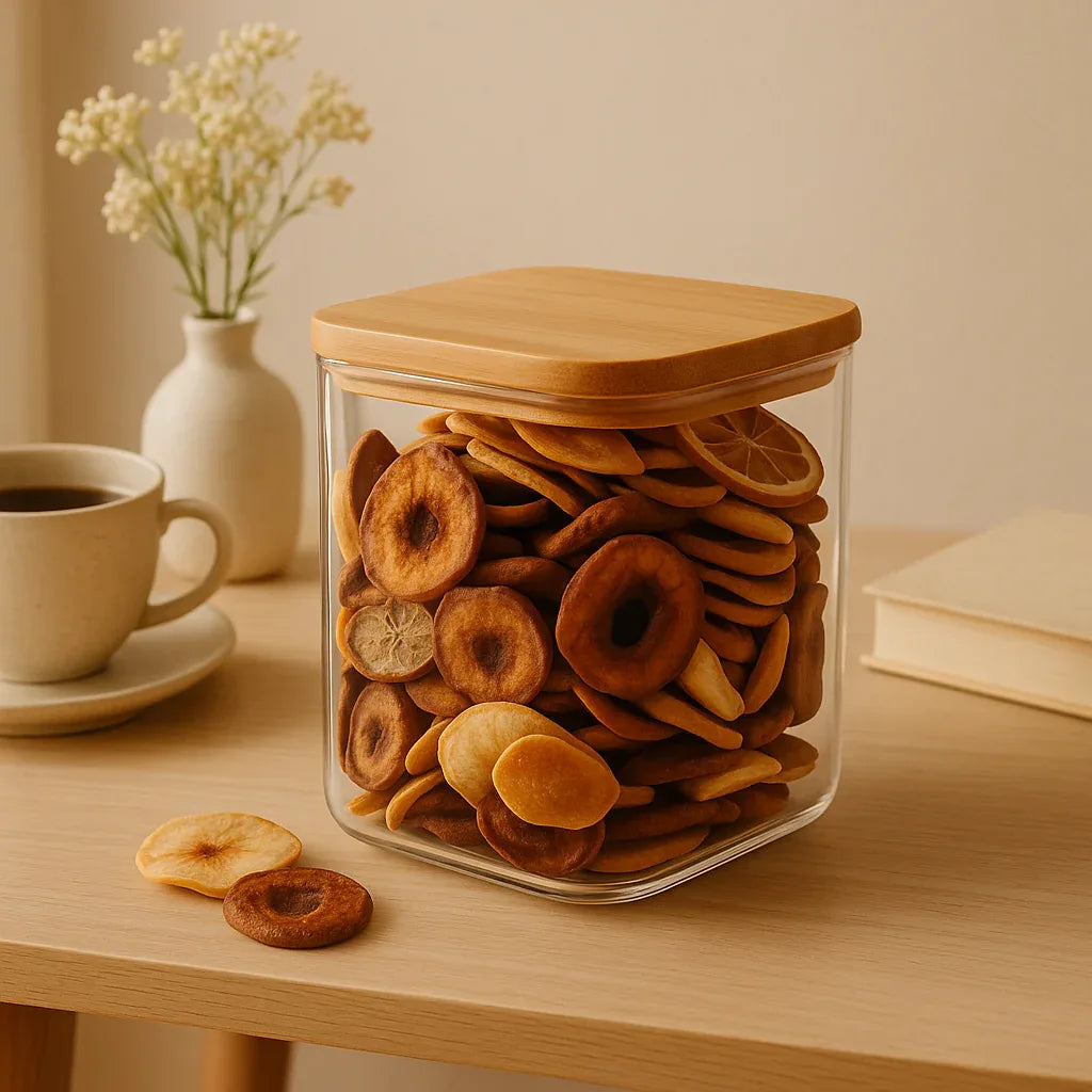 Premium Medium Glass Storage Jar – Airtight Bamboo Lid Food Organizer - Clarify.pk