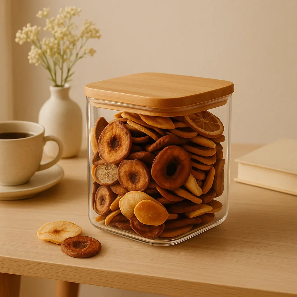 Premium Medium Glass Storage Jar – Airtight Bamboo Lid Food Organizer - Clarify.pk