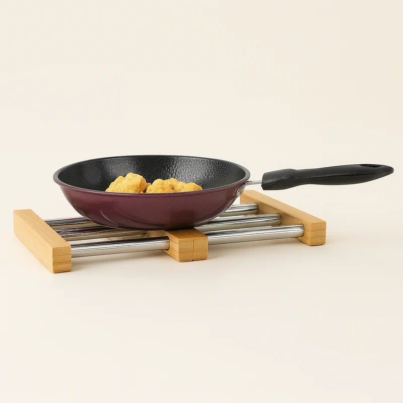 Shengya Wooden Expandable Wok Stand – Adjustable Bamboo Stability MJ