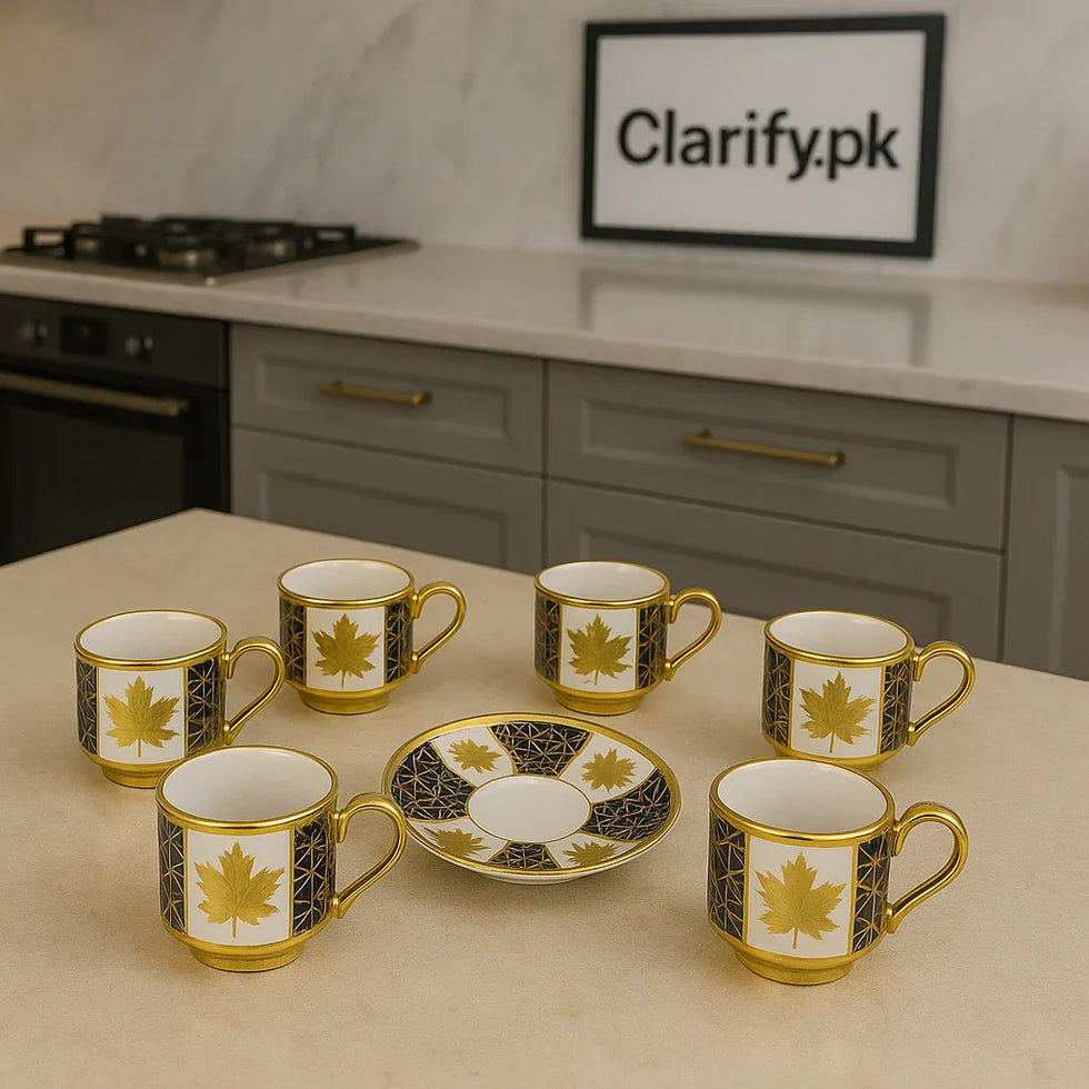 Golden 6pcs Cup & Saucer Set – Luxury Tea & Coffee Set