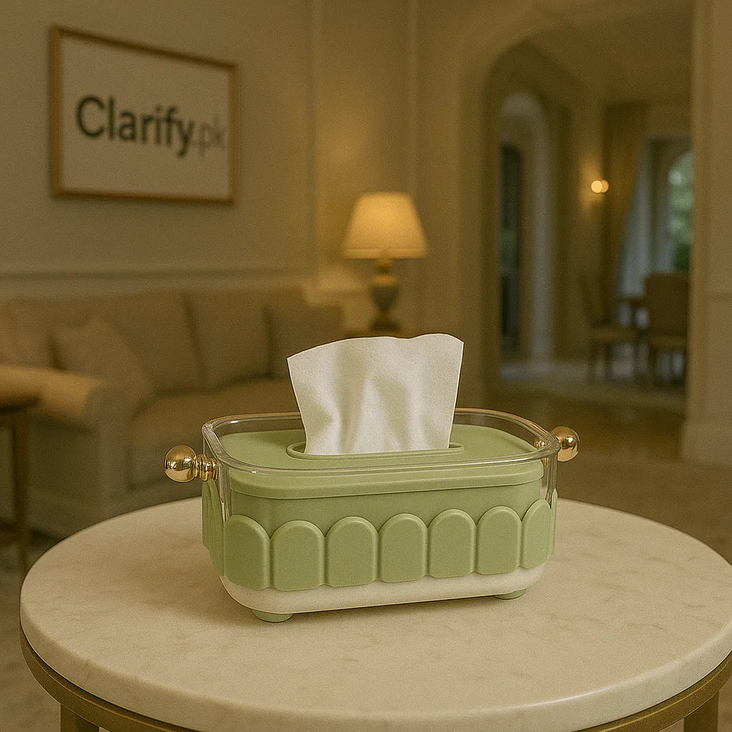Sage Green Tissue Holder with Gold Crystal Knobs - Clarify.pk