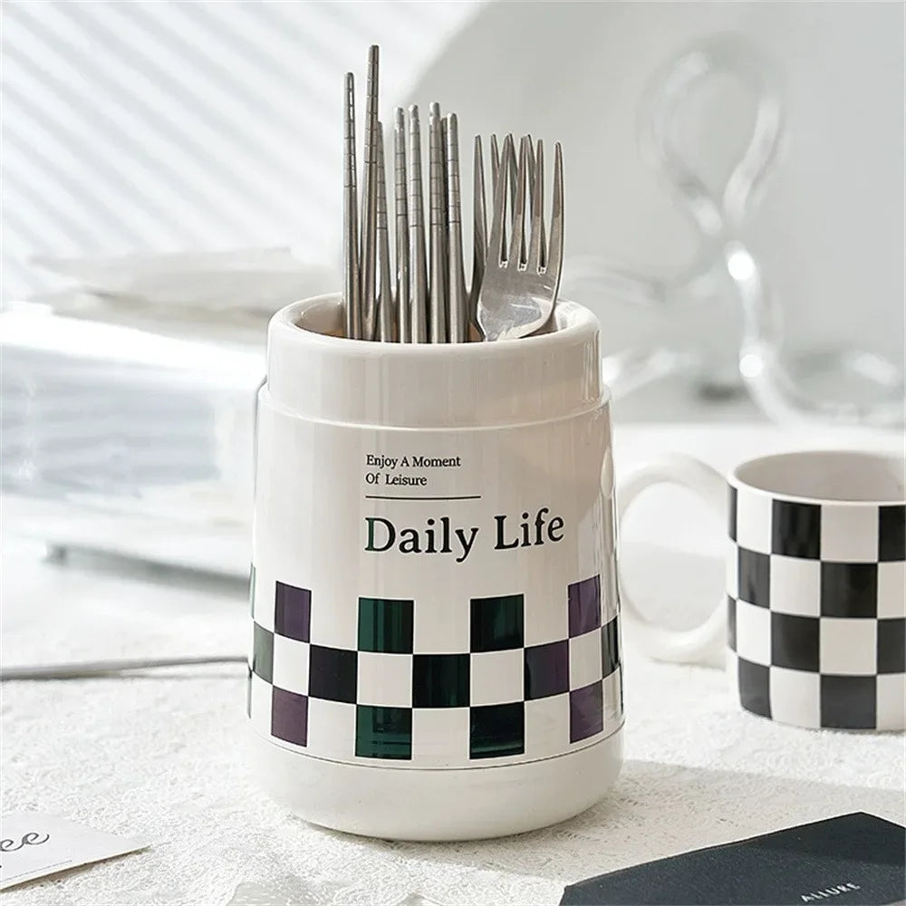 Kitchen Utensil Holder with Lid for Organized Storage