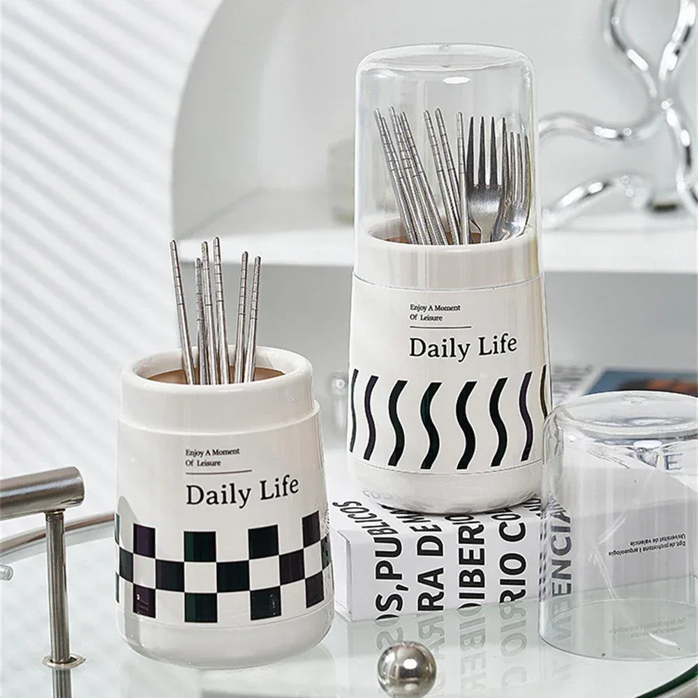 Kitchen Utensil Holder with Lid for Organized Storage