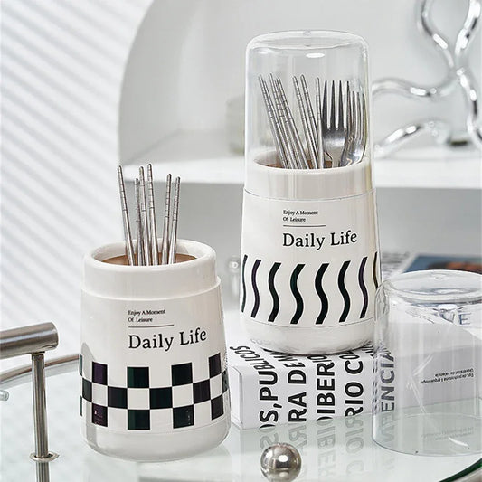 Kitchen Utensil Holder with Lid for Organized Storage - Clarify.pk
