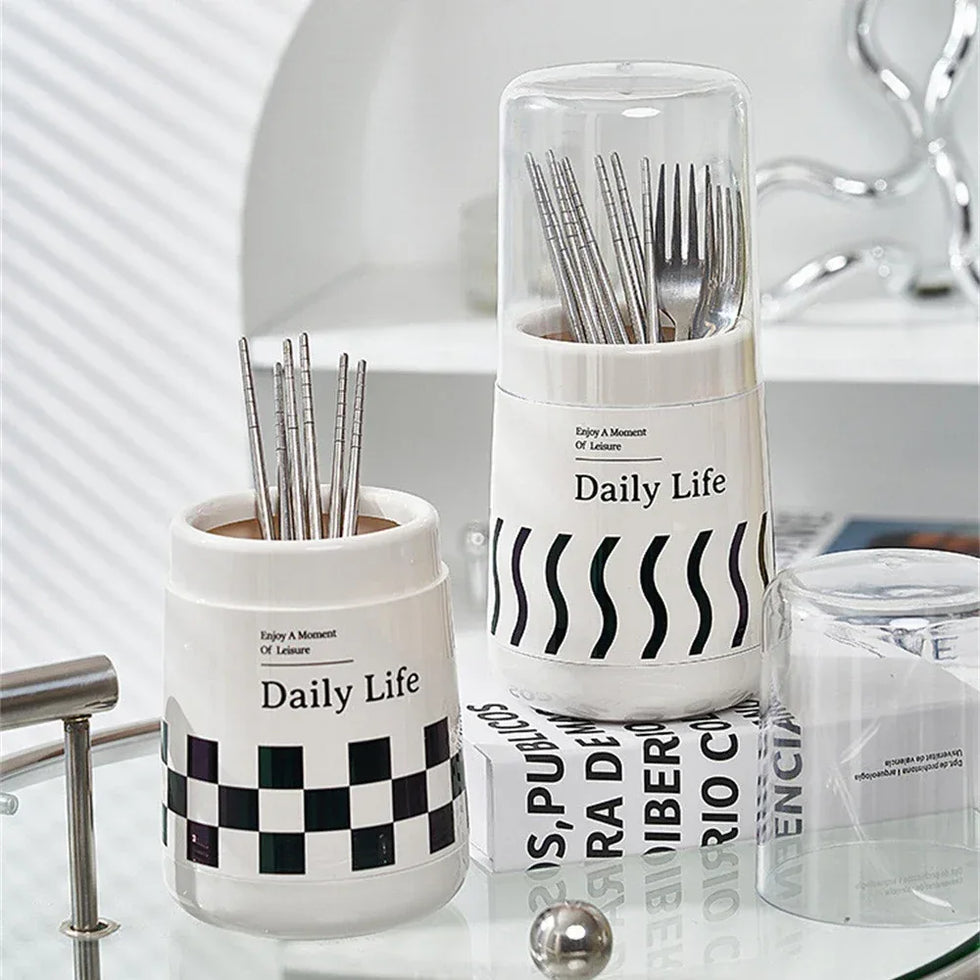 Kitchen Utensil Holder with Lid for Organized Storage