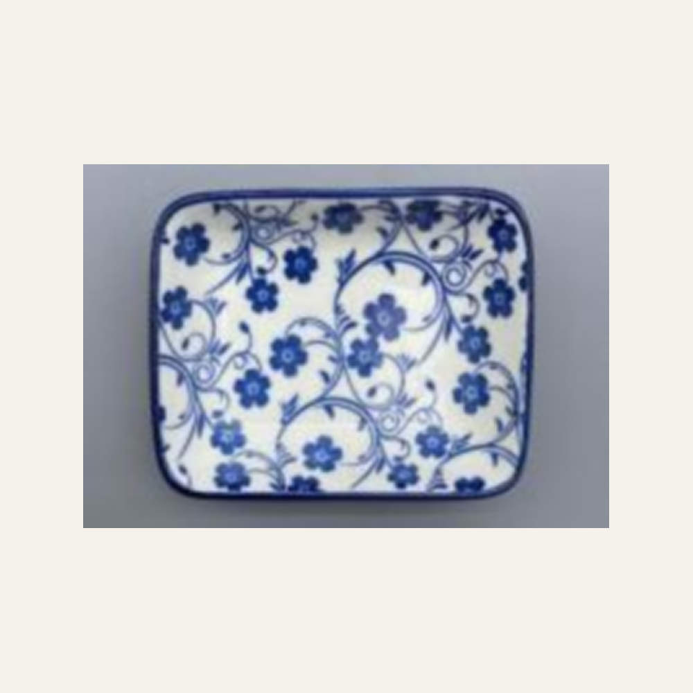 Danny Home Blue Flower Rectangular Dish - 3.75 Inch