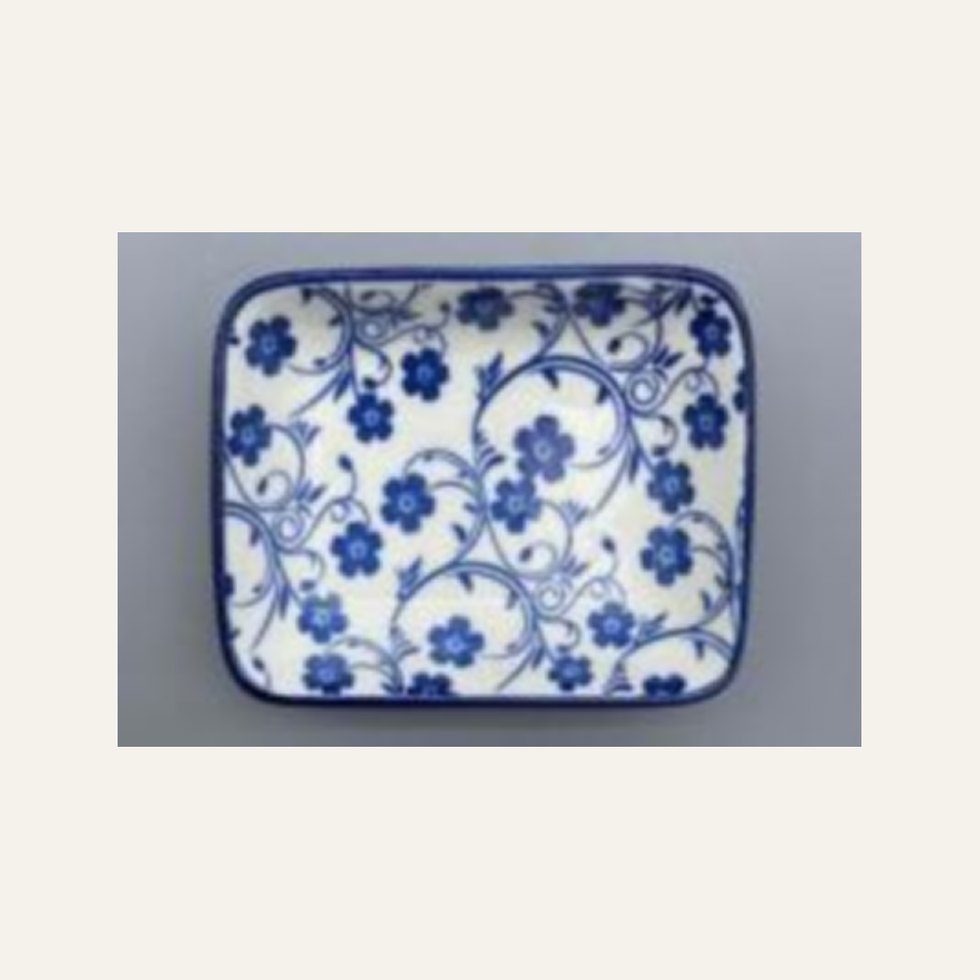 Danny Home Blue Flower Rectangular Dish - 3.75 Inch