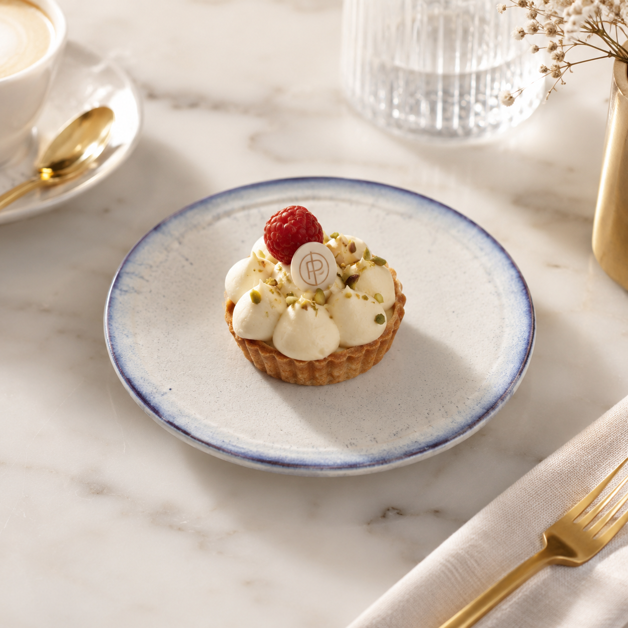 Danny Home Blue Rim 8.75-Inch Dessert Plate