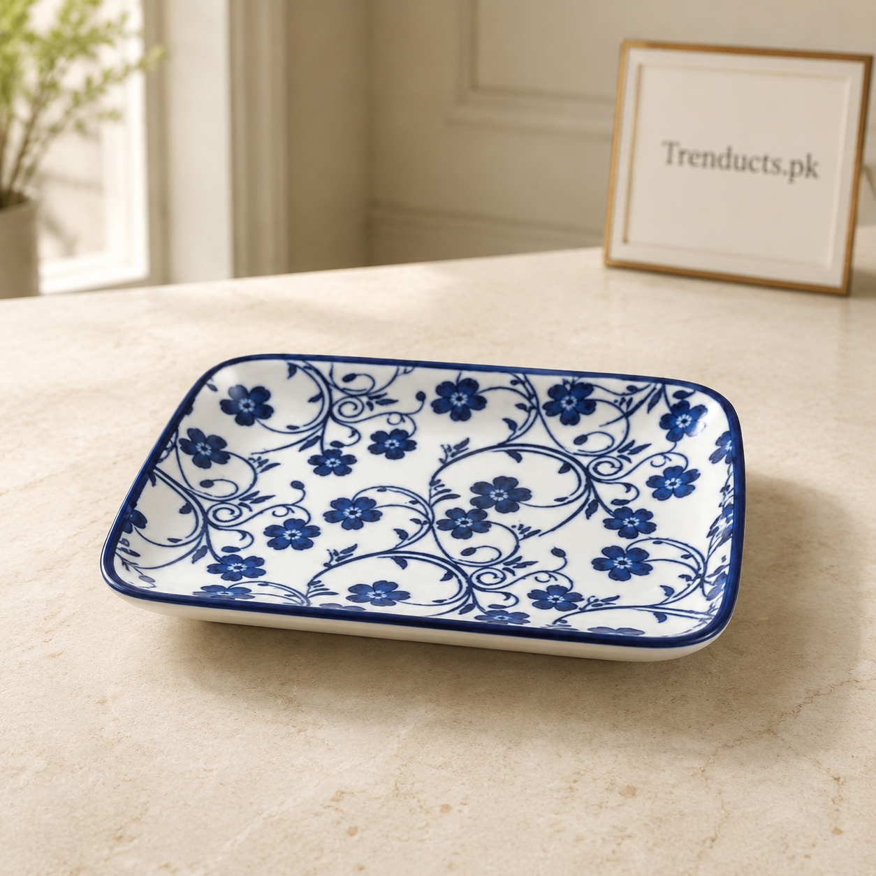Danny Home Blue Flower Dessert Plate - 5.8 Inch