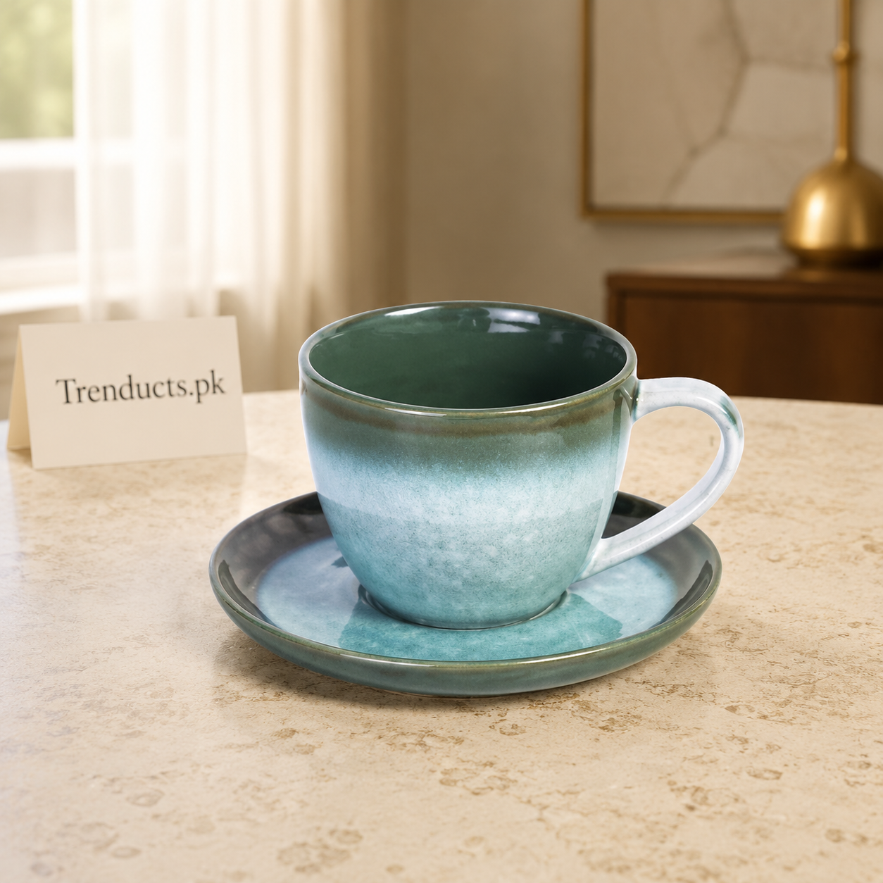 Danny Home Green Gradient 6 Pieces Cup & Saucer Set - 300ml